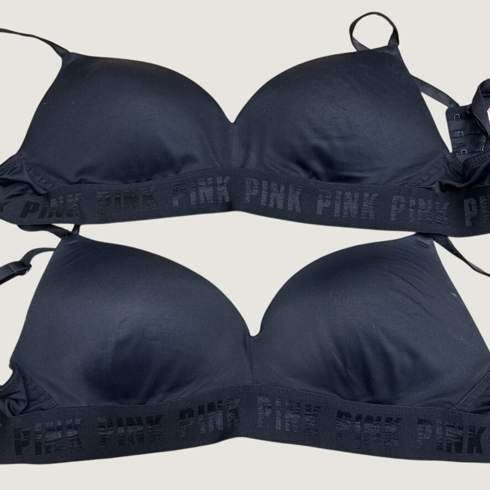Victoria's Secret PINK Wear Everywhere Wireless Bra Black 36B TWO INCLUDED